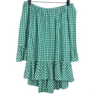 beach lunch lounge green white Sheetal gingham off shoulder blouse small MSRP 68